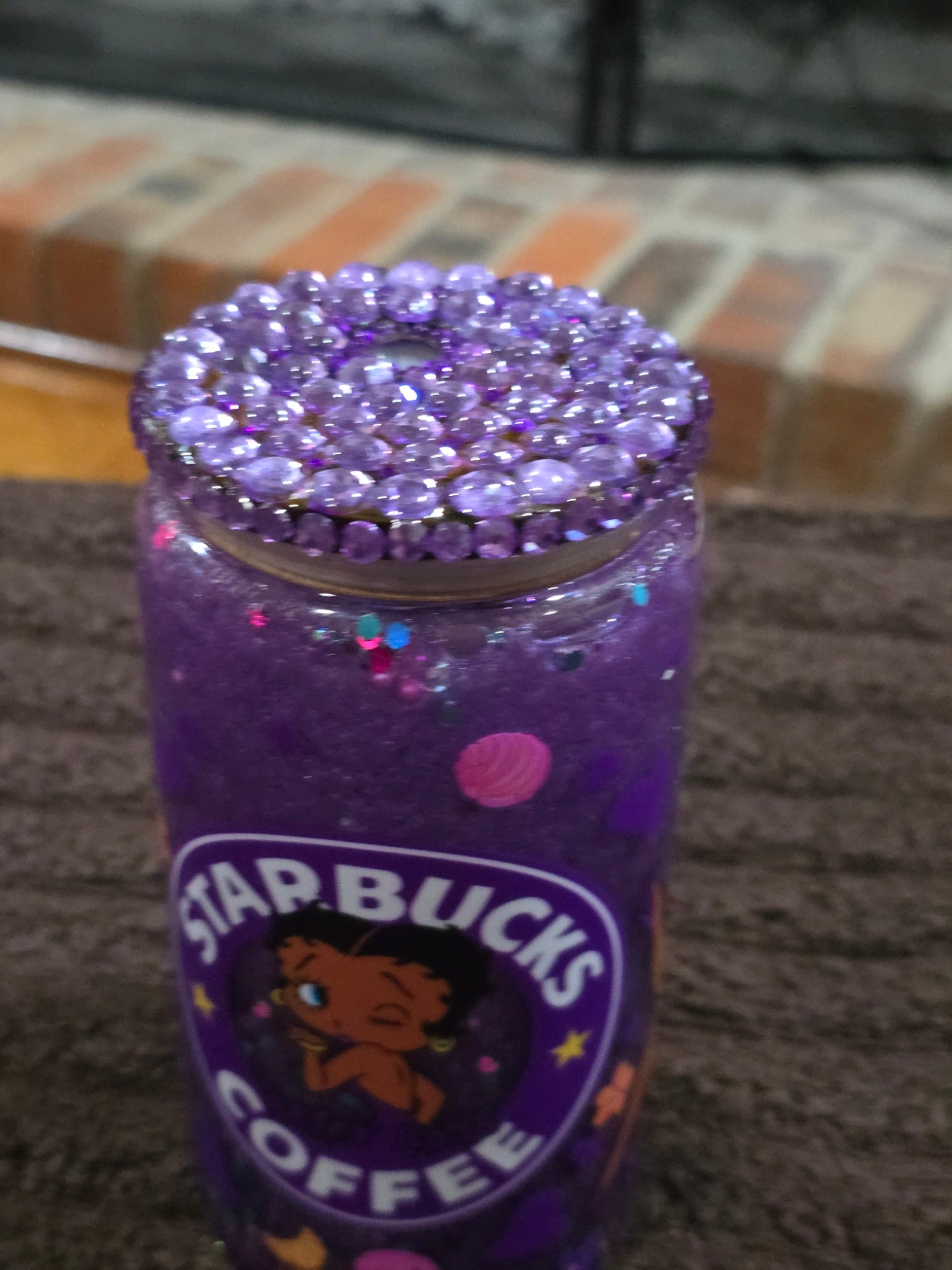 16oz Glass Purple & White "Coffee Girl" Snow Globe Tumbler