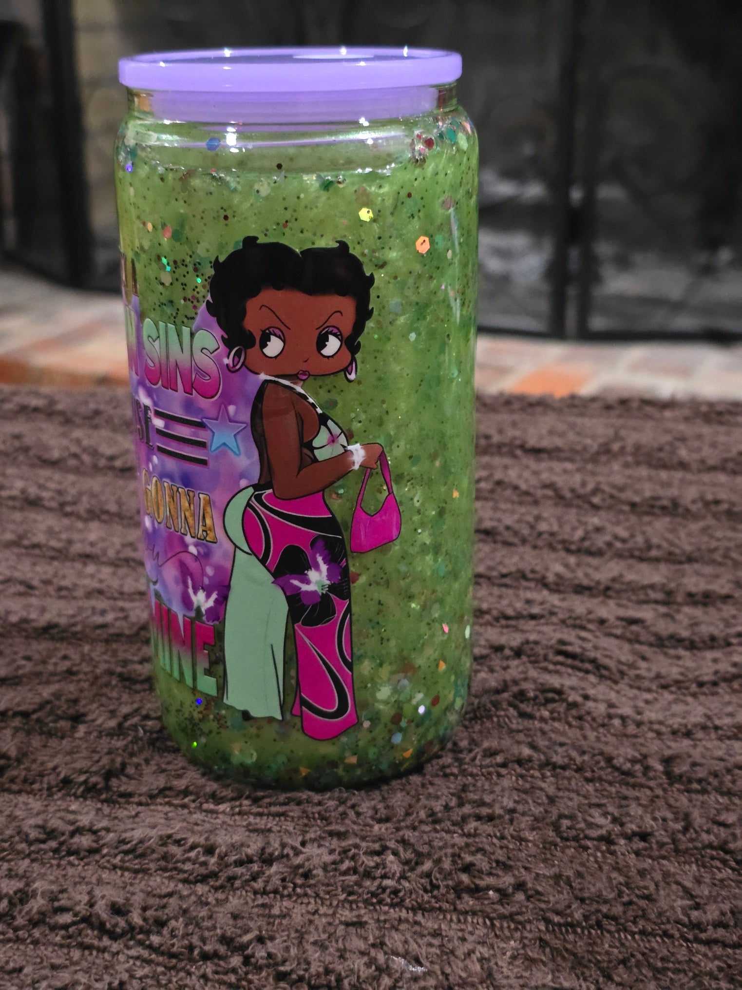 16oz Glass "Worry About Your Own Sins Brown Girl" Snow Globe Tumbler